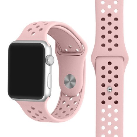 Curea iUni compatibila cu Apple Watch 1/2/3/4/5/6/7, 44mm, Silicon Sport, Soft Pink